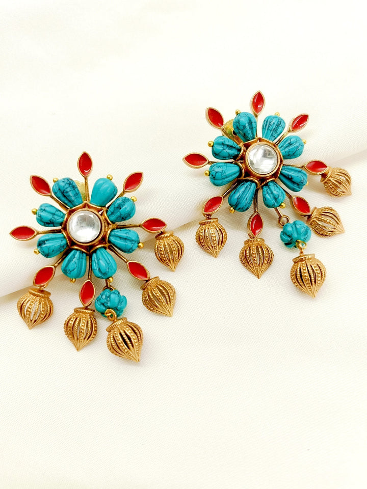 Close-up of Lopa Firozi Boutique Tops featuring traditional boutique styling and made with antique gold plated brass metal, perfect for making a statement with unique design and quality materials