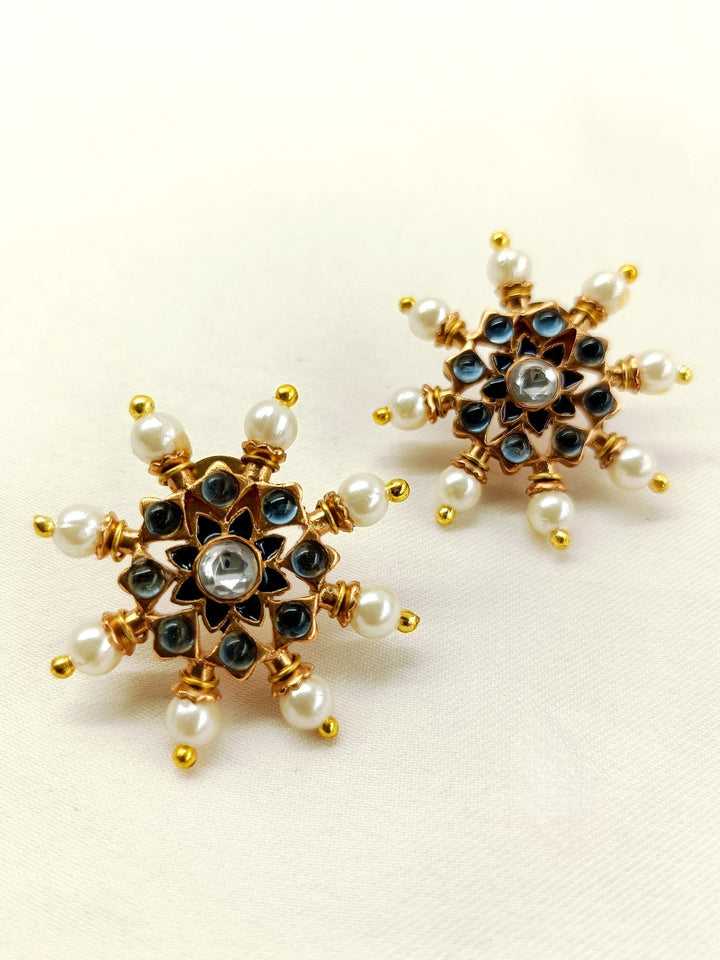  Detailed view of Kalpana Navy Blue Gold Plated Meenakari Tops showcasing the intricate craftsmanship and traditional design