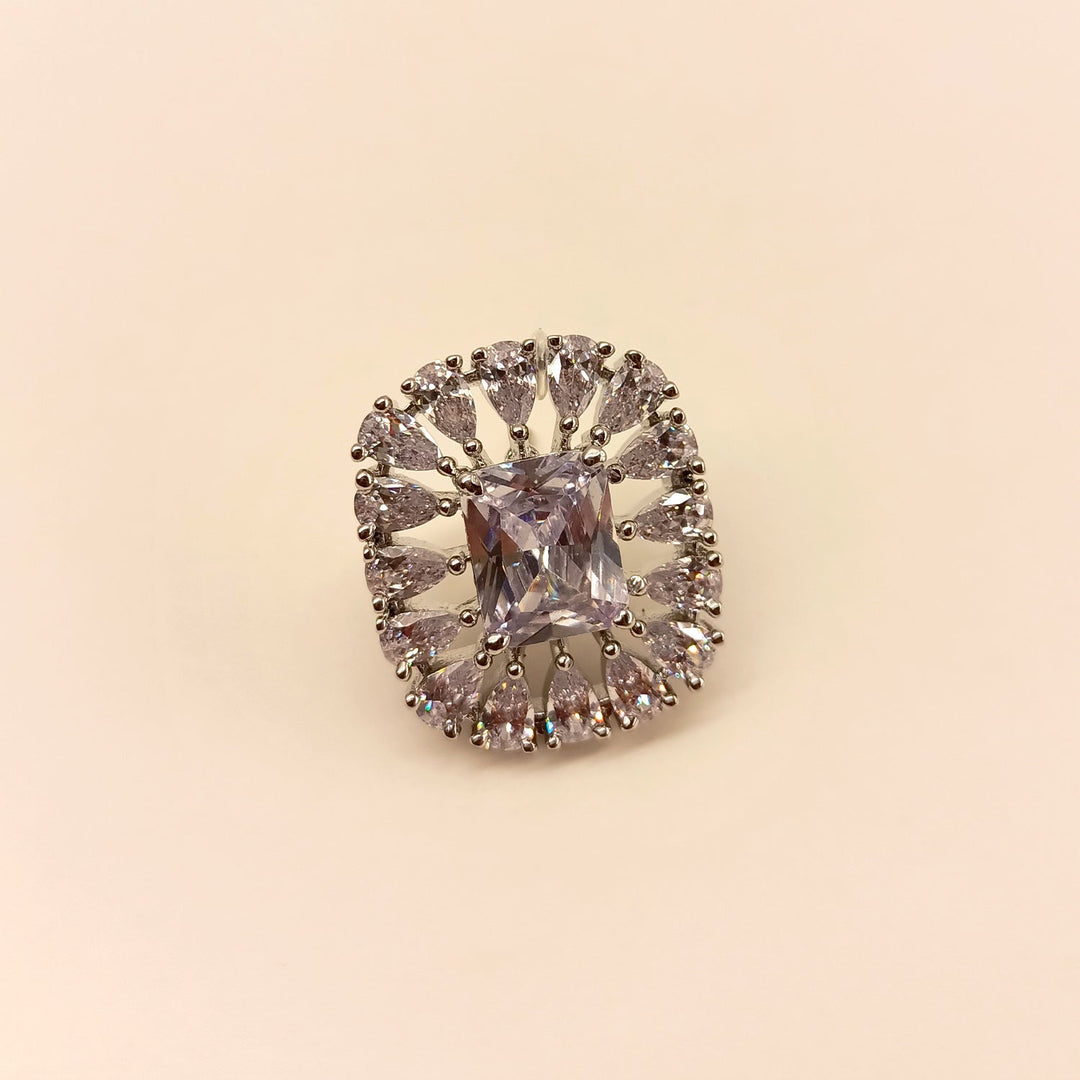 Chic American Diamond Silver Tops with semi precious white stone and silver plating