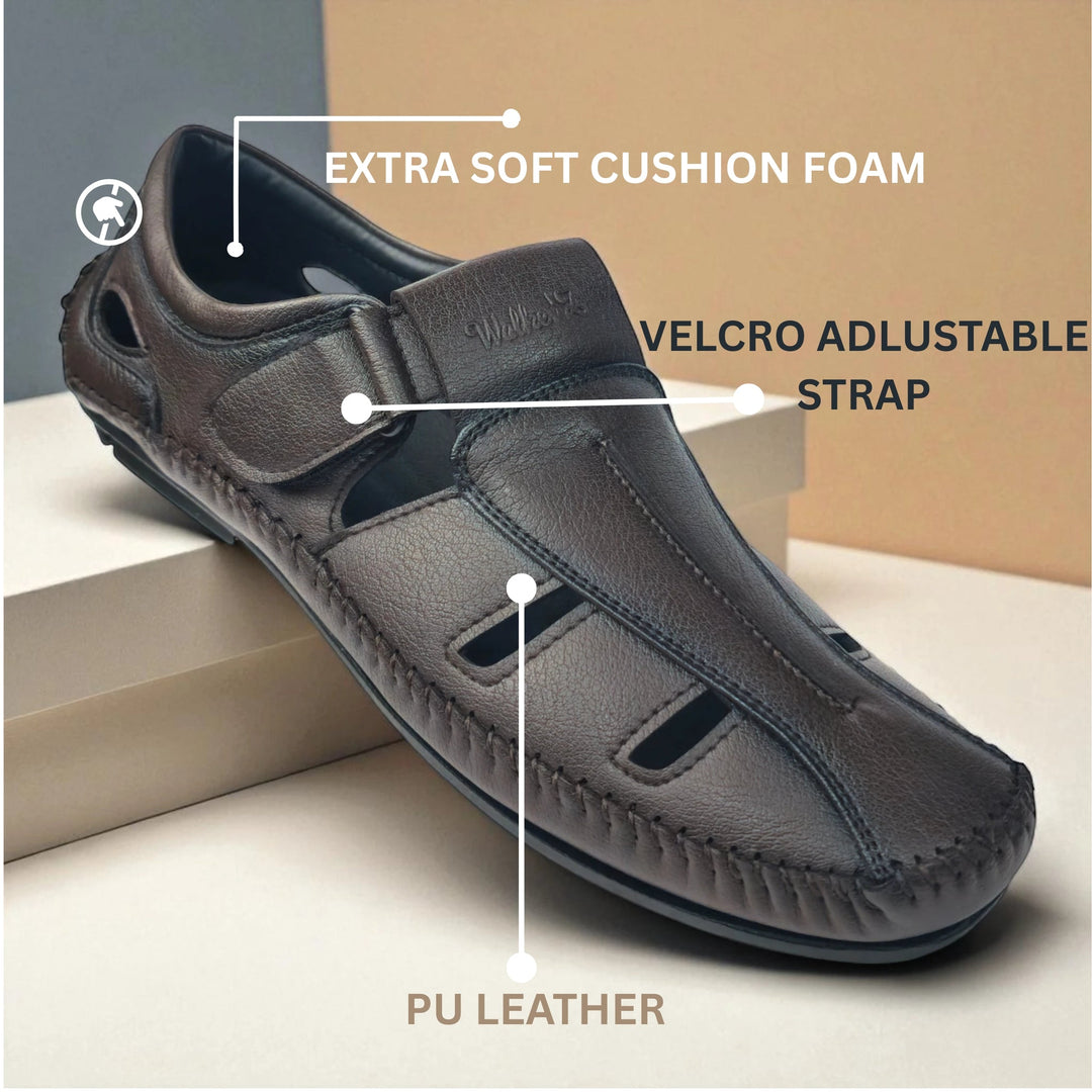 P&G N1404 Men's BROWN Slipon Sandal Extra Soft Sandal/Mojri/Ethnic Wear Leather With Adjustable Strap/Navratri Fashion Footwear. - qivii