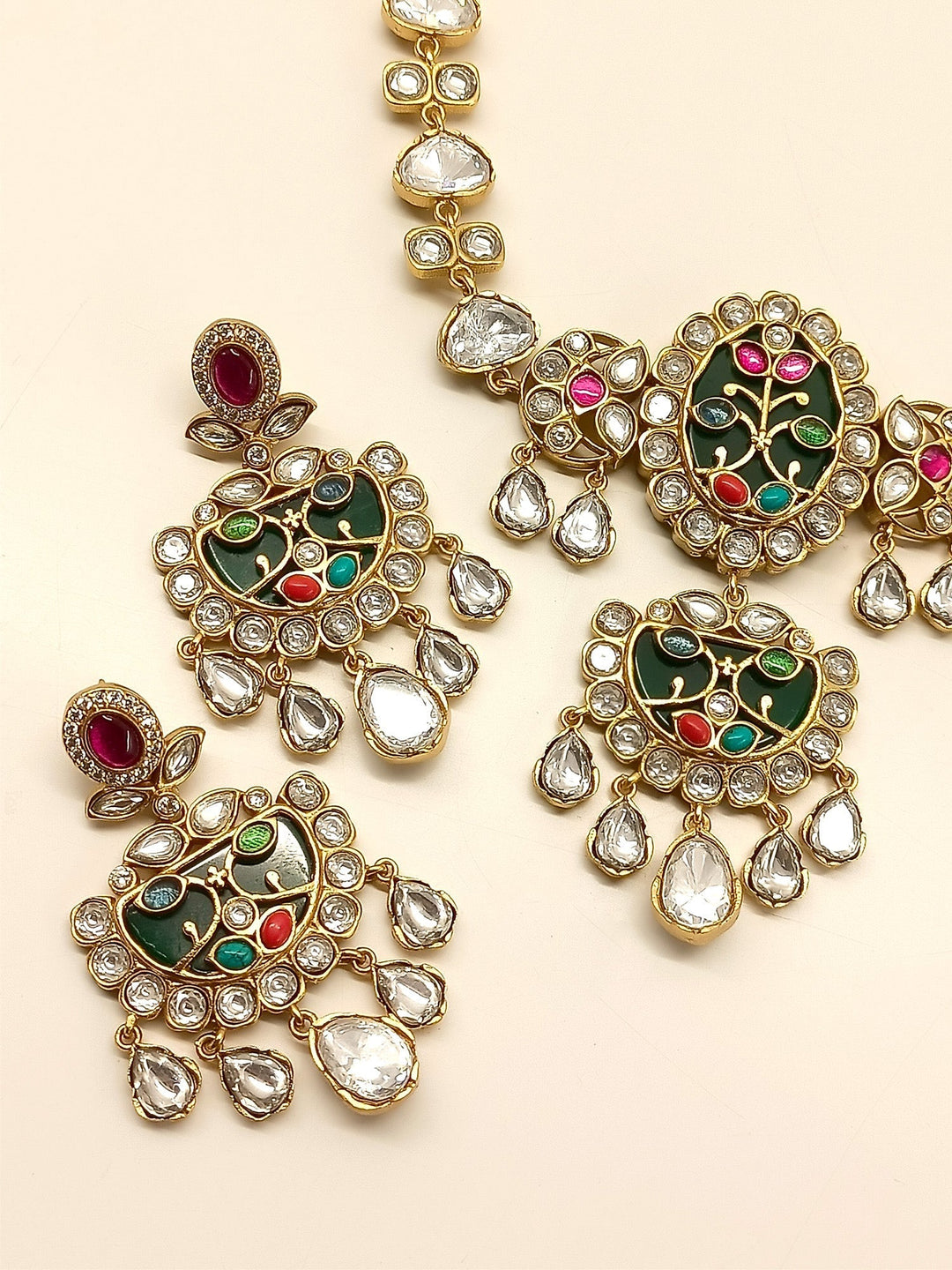 Gorgeous choker set with gold plated brass metal, polki, and natural pearl for a traditional and stunning look