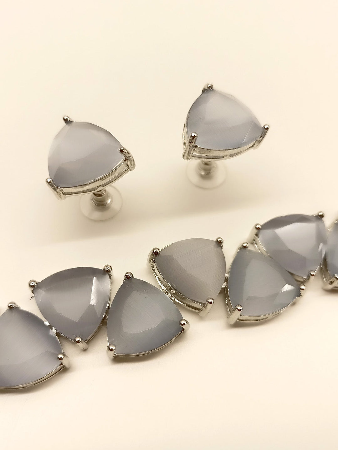  Gorgeous Mishkad Gray American Diamond Set with silver plated brass metal and sparkling stones