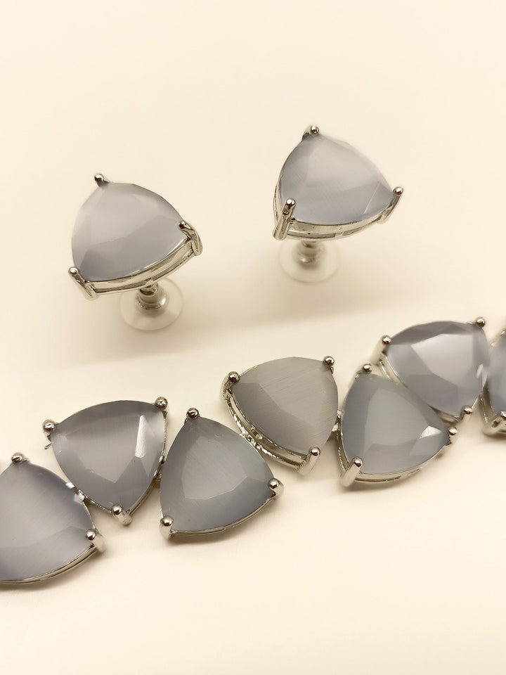  Gorgeous Mishkad Gray American Diamond Set with silver plated brass metal and sparkling stones