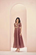 Coral Red Organza Kurta With Handwork