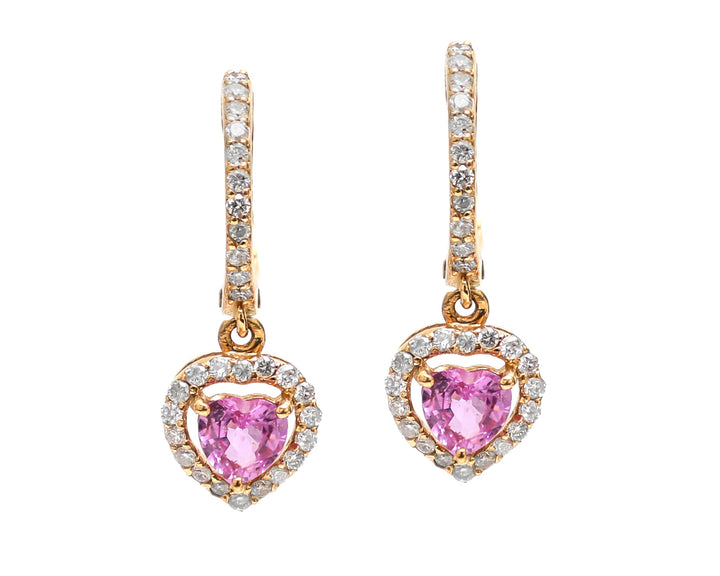 Pink Sapphire Heart Halo Diamond Mini Huggies Earrings - qivii