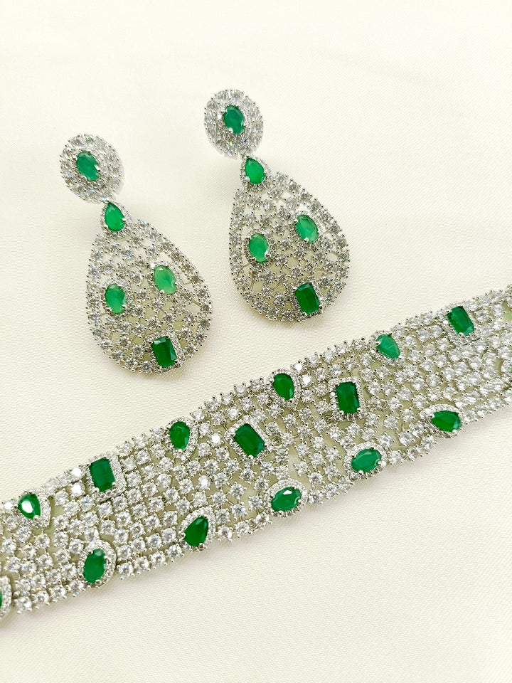 Sobhita Green American Diamond Choker Set - qivii