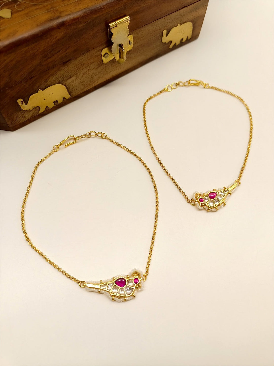 Mehtabh Rani Bird Kundan Anklet - qivii