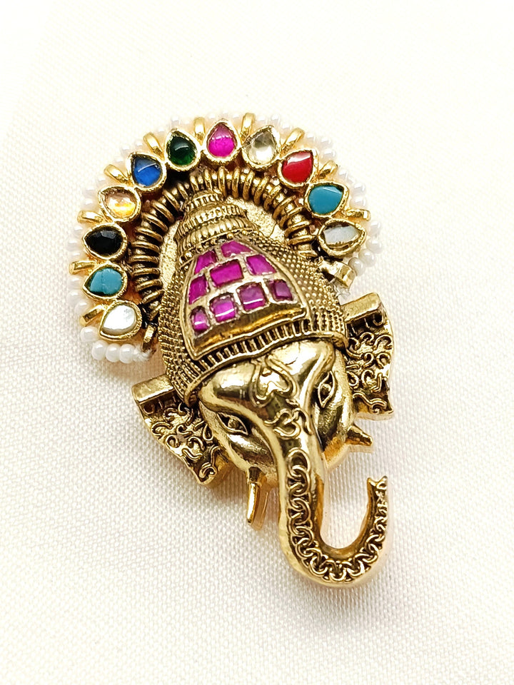 Sia Multi Colour Ganesh Ji Brooch - qivii