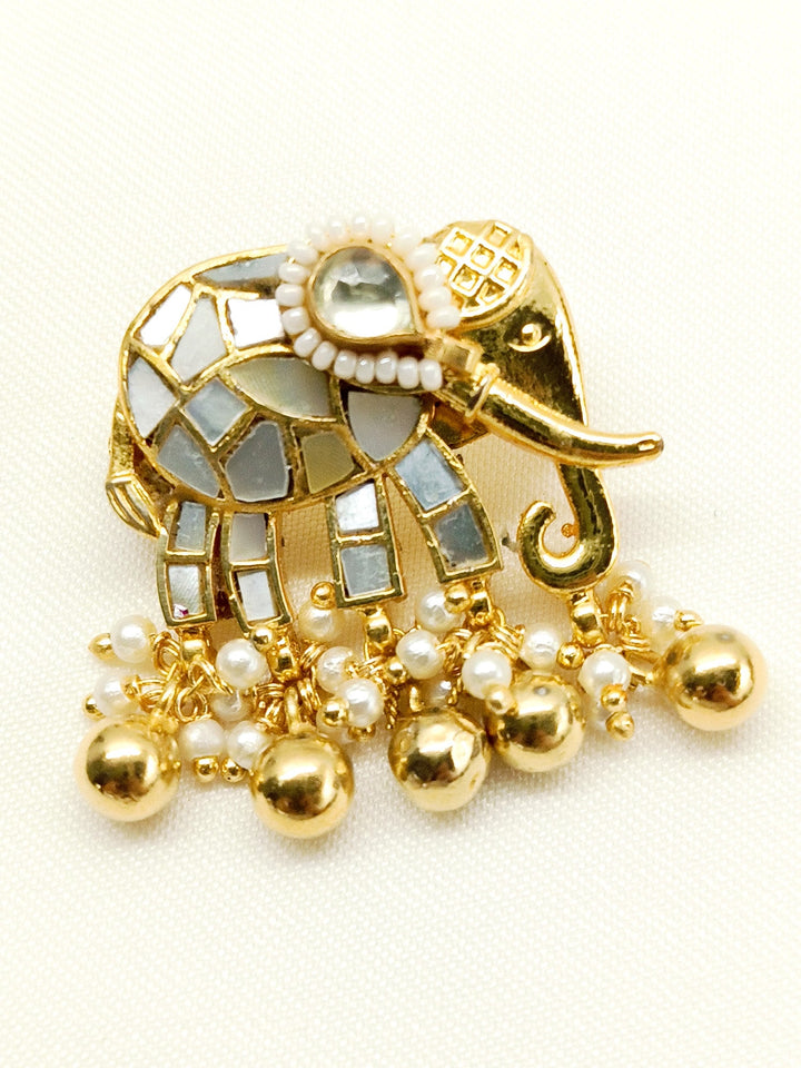 Ditya White Mother Of Pearl Elephant Brooch - qivii