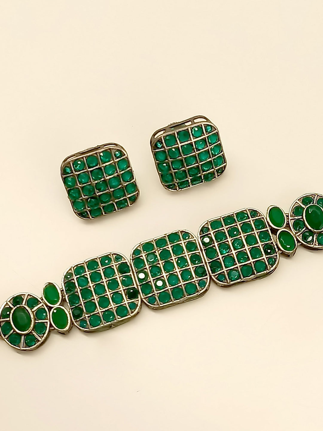 Taisha Green Oxidized Choker Set - qivii