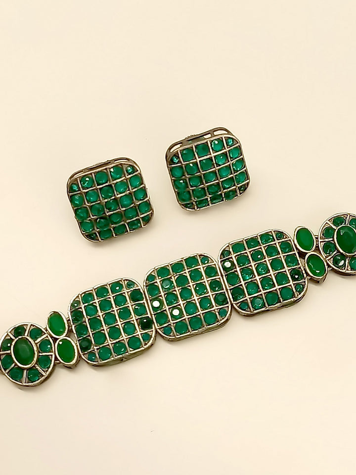 Taisha Green Oxidized Choker Set - qivii