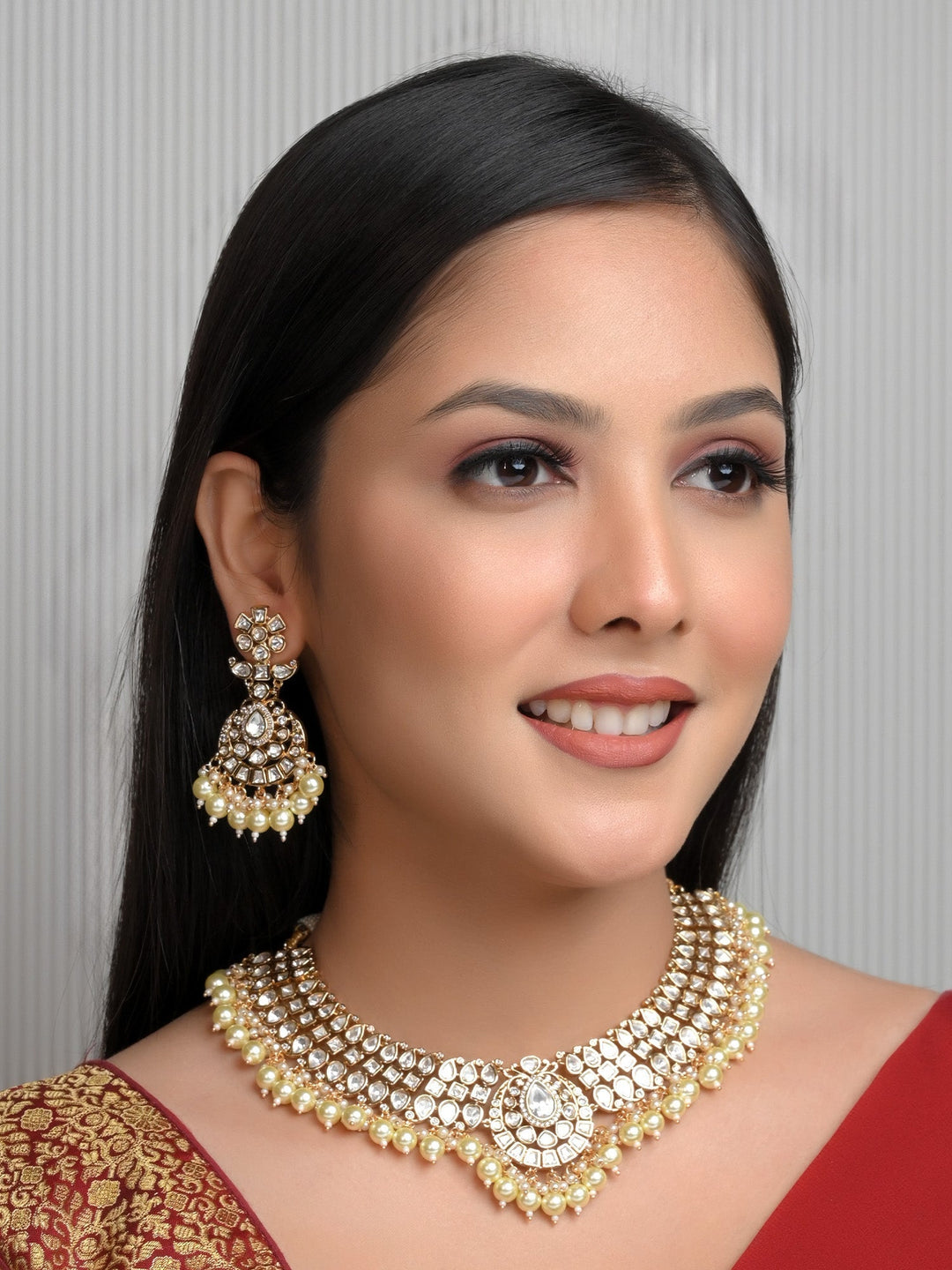 Adalyn White Kundan Necklace Set - Elegant, intricate, traditional Indian jewelry design