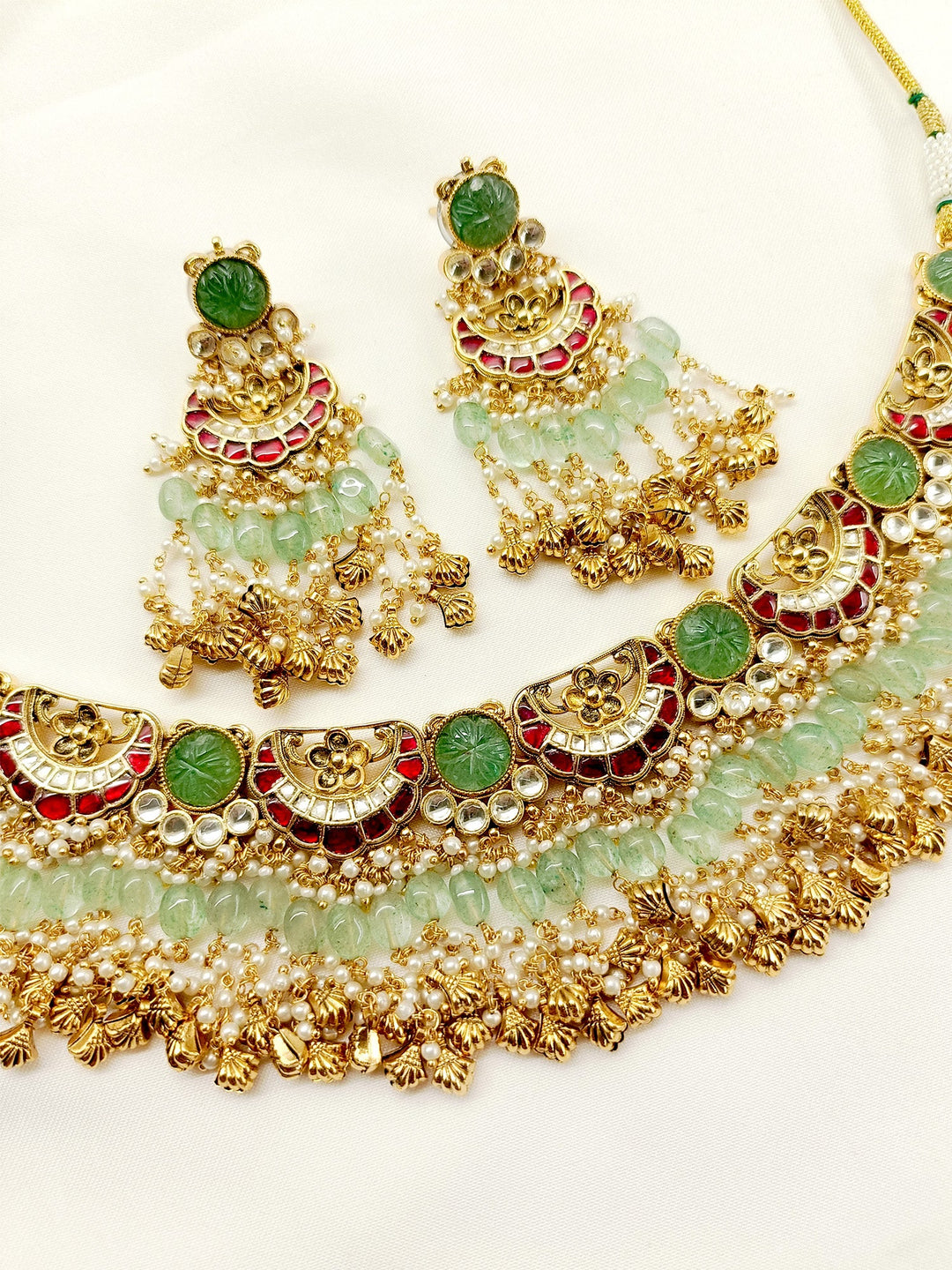 Sanchi Mint Green Kundan Set - qivii