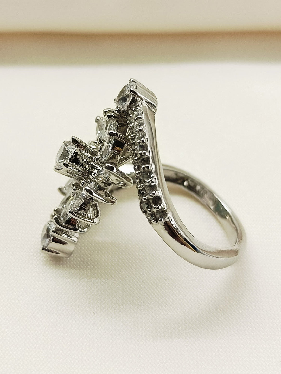 Bernadette 92.5 Silver American Diamond Finger Ring - qivii