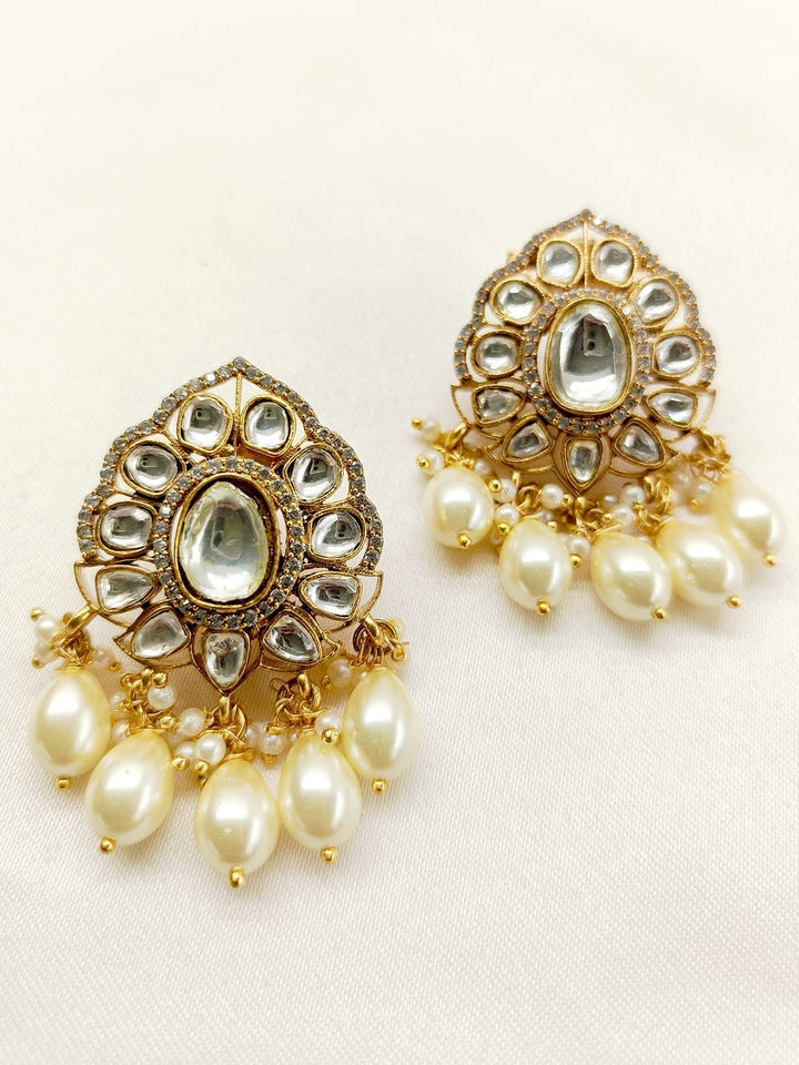 Kathyayani Off White Gold Plated Kundan Earrings - qivii