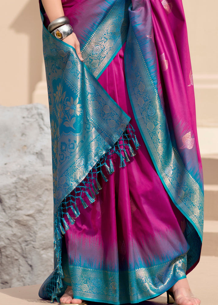 Magenta Pink Soft Silk Saree with Amazing Zari Weaving - qivii