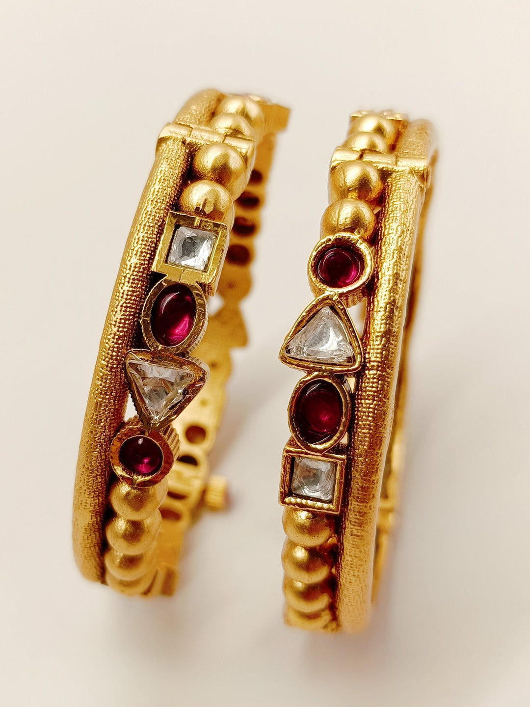 Haarika Rose Pink Kundan Bangle Pair - qivii