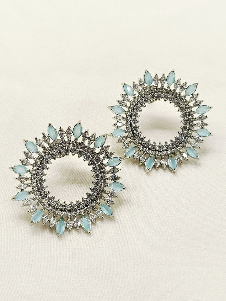 Beautiful Kayra Sky Blue American Diamond Silver Plated Tops for elegant look