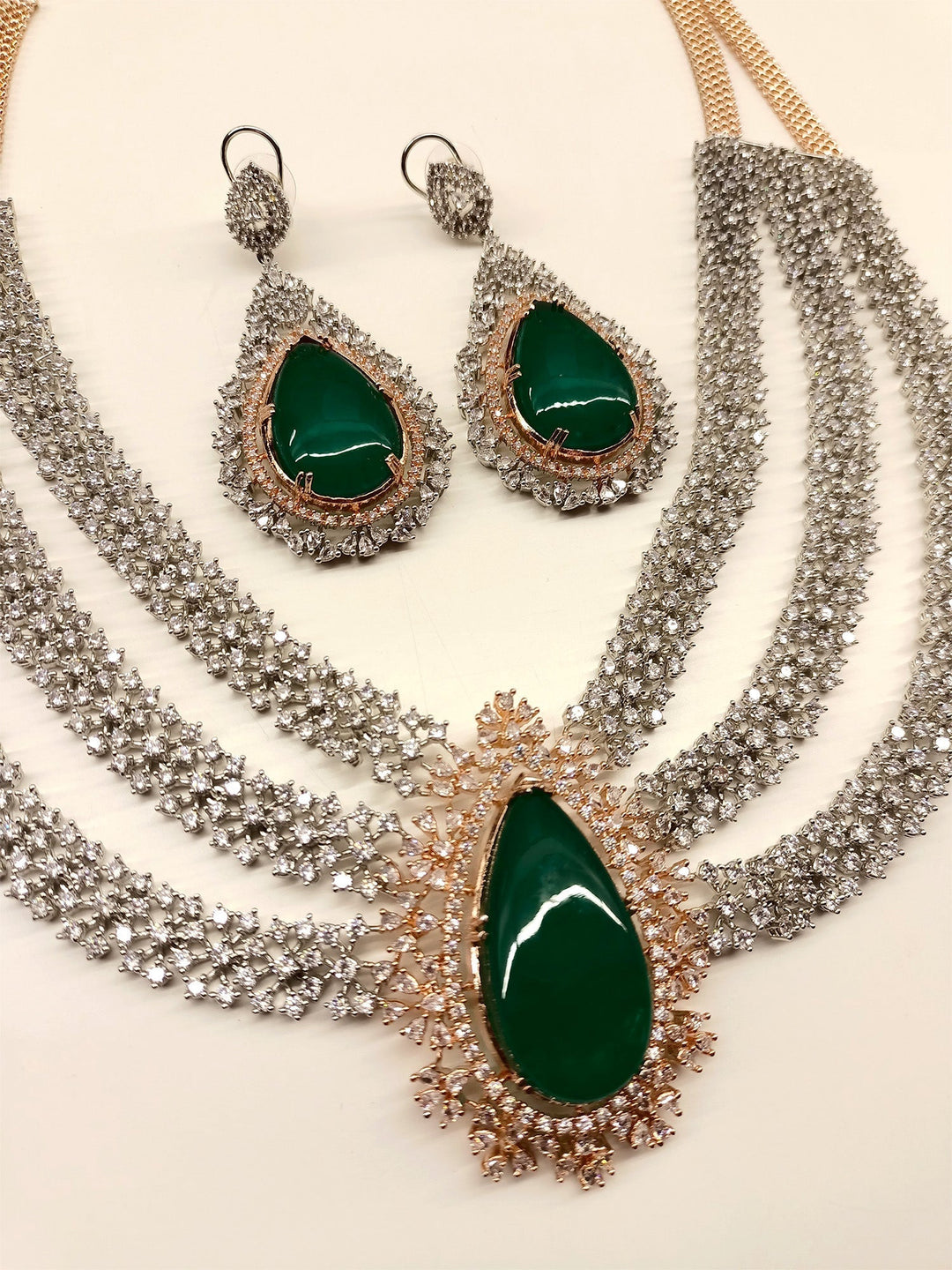 Nishika Green American Diamond Necklace Set - Elegant and stylish jewelry piece