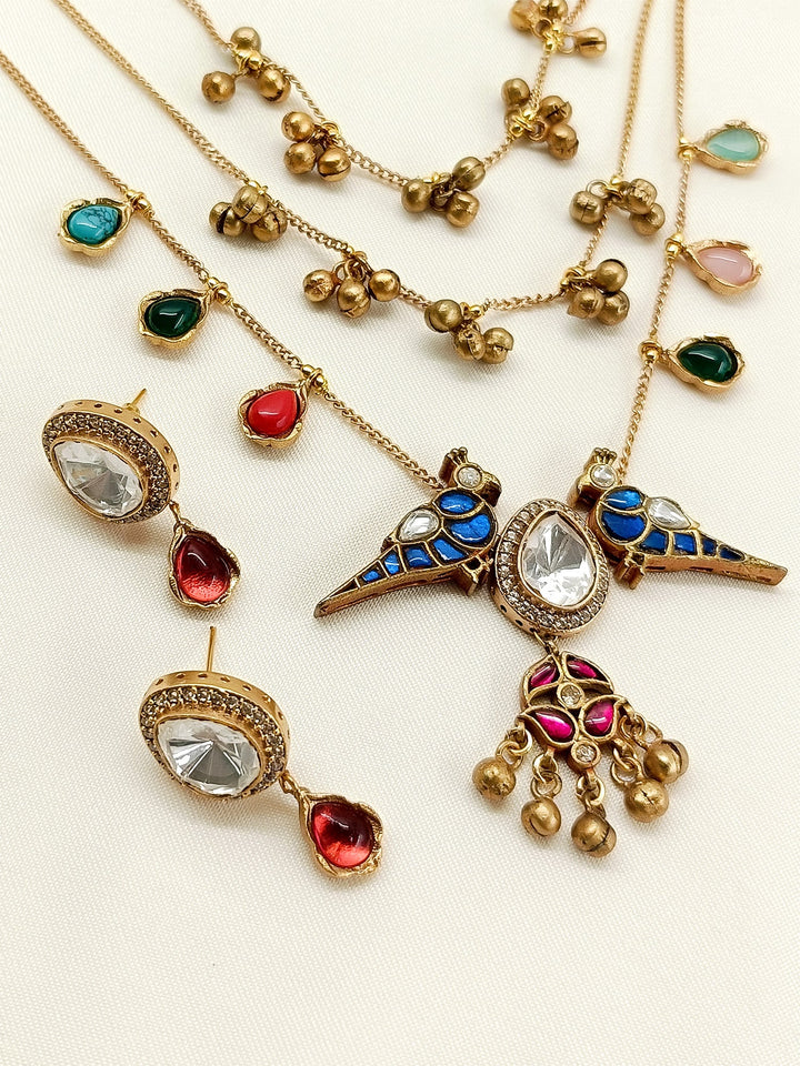 Jocelyn Multi Colour Kundan Necklace Set - qivii