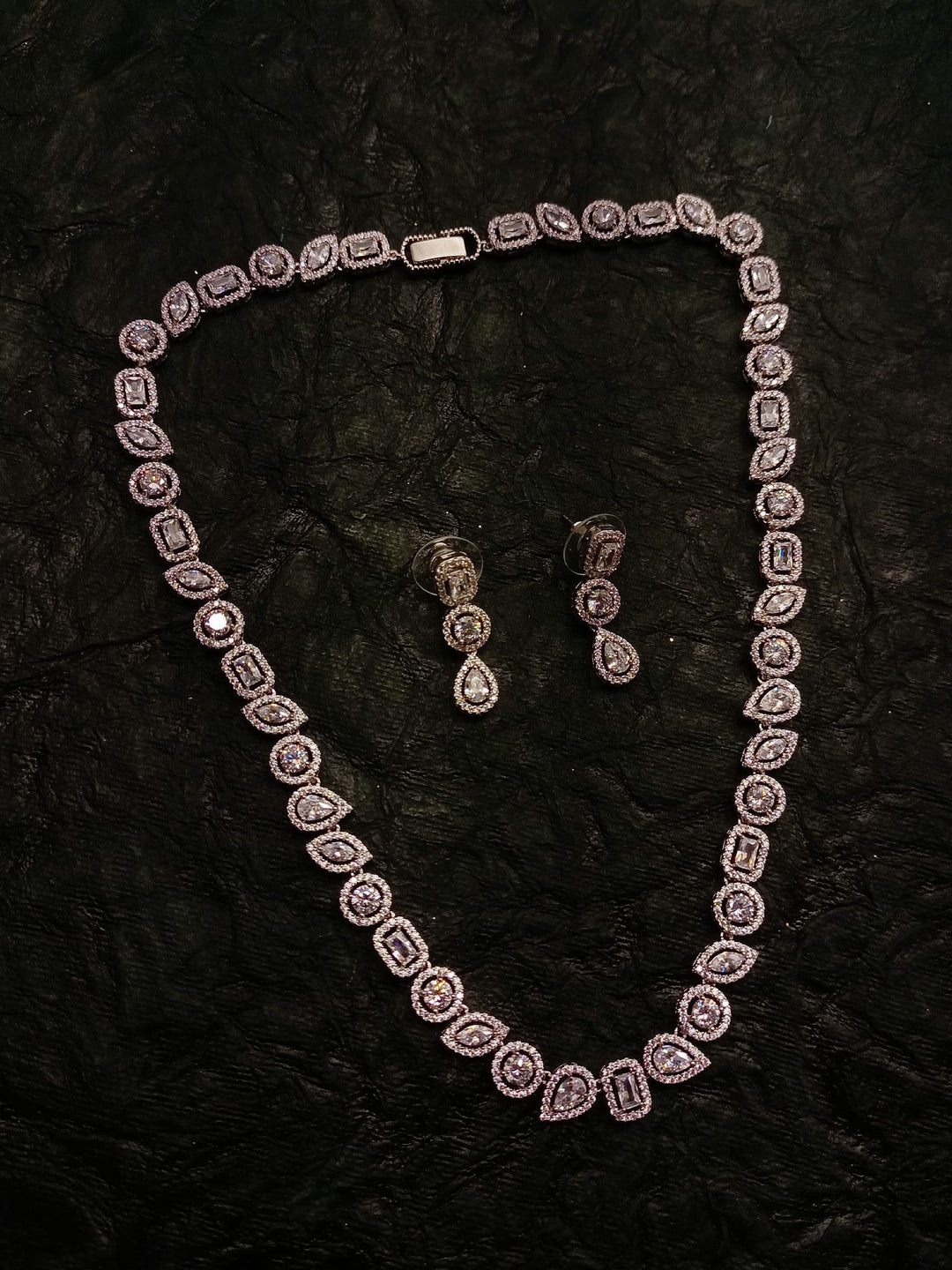 Neya Silver Plated With American Diamond Necklace Set for elegant occasions