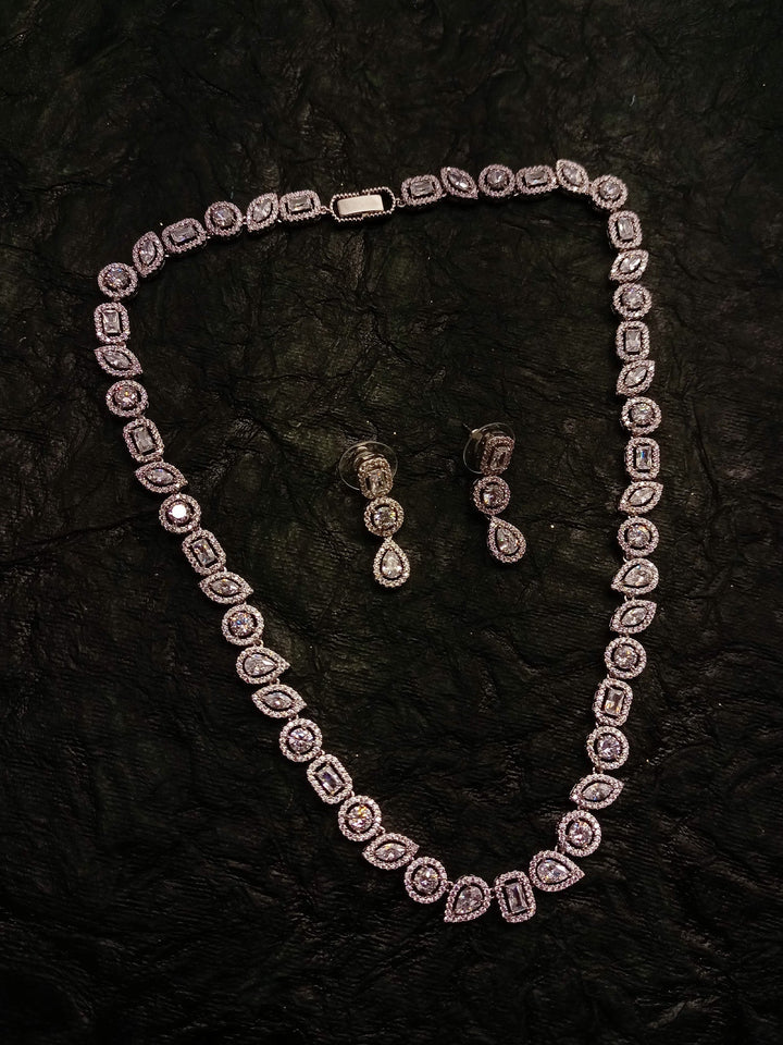 Neya Silver Plated With American Diamond Necklace Set for elegant occasions