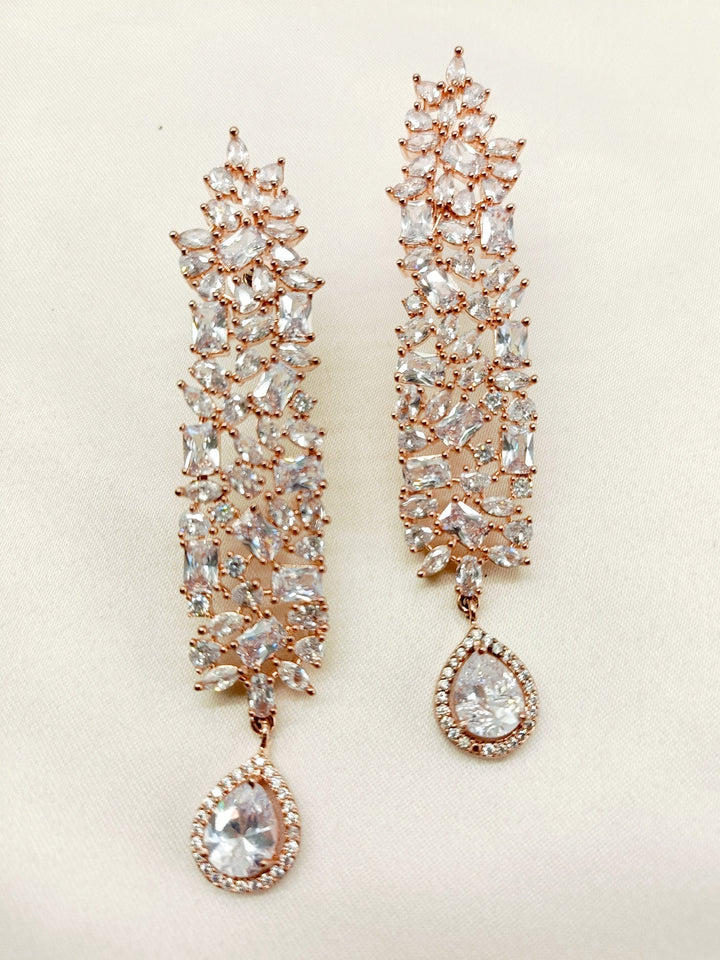 Daksha Rose Gold Plated White Diamond Earrings, elegant and sophisticated design