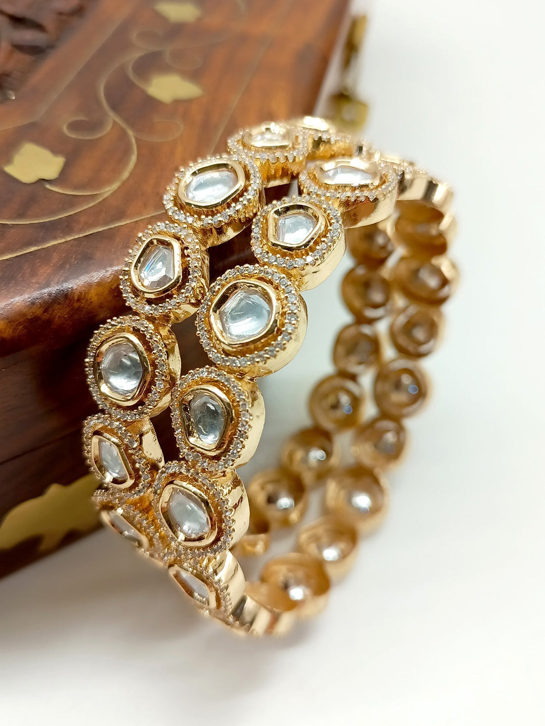 Dominica White Kundan Polki Bangles - qivii
