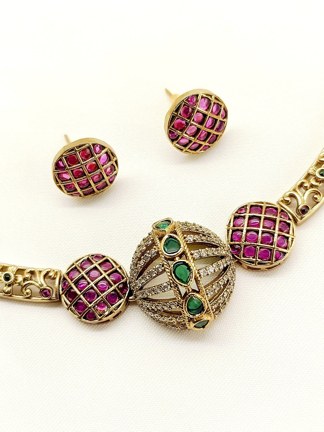 Daya R & G Hasli Style Polki Necklace Set - qivii