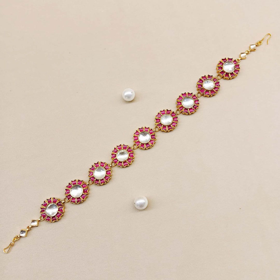 Shashi Rose Pink Gold Plated Kundan Sheesh Phool - qivii