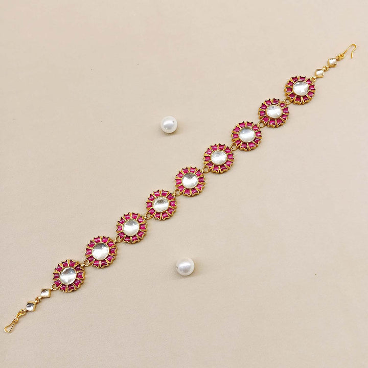 Shashi Rose Pink Gold Plated Kundan Sheesh Phool - qivii