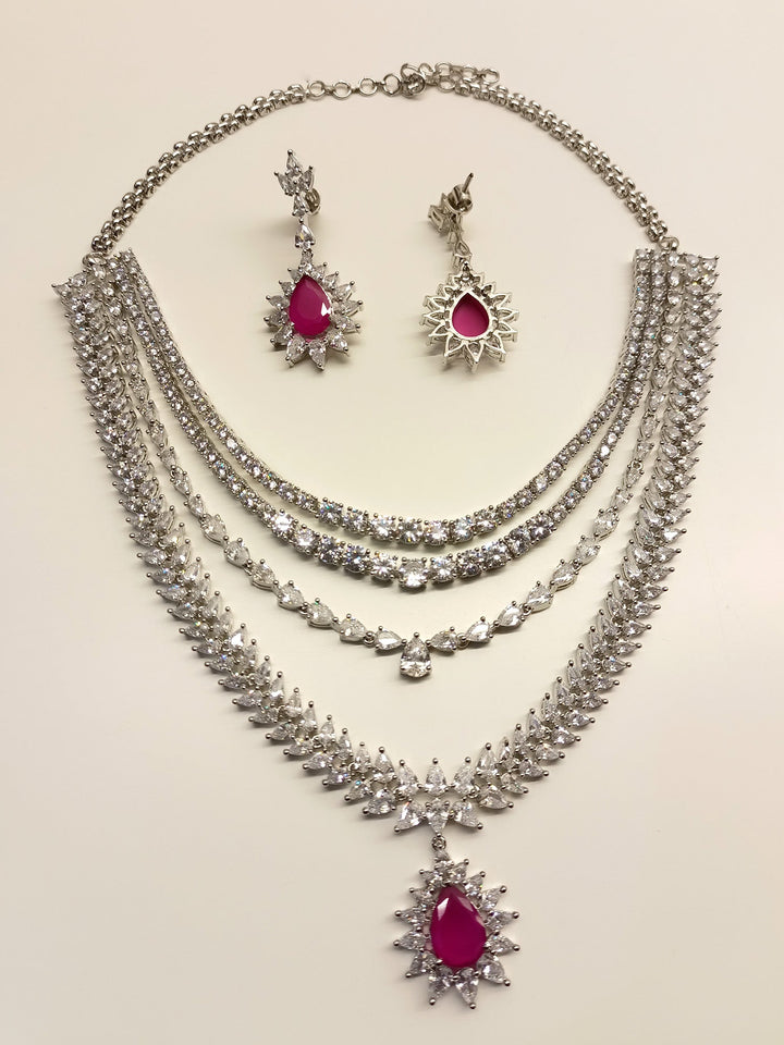 Beautiful Pallavi Ruby American Diamond Necklace Set with intricate detailing and sparkling gemstones