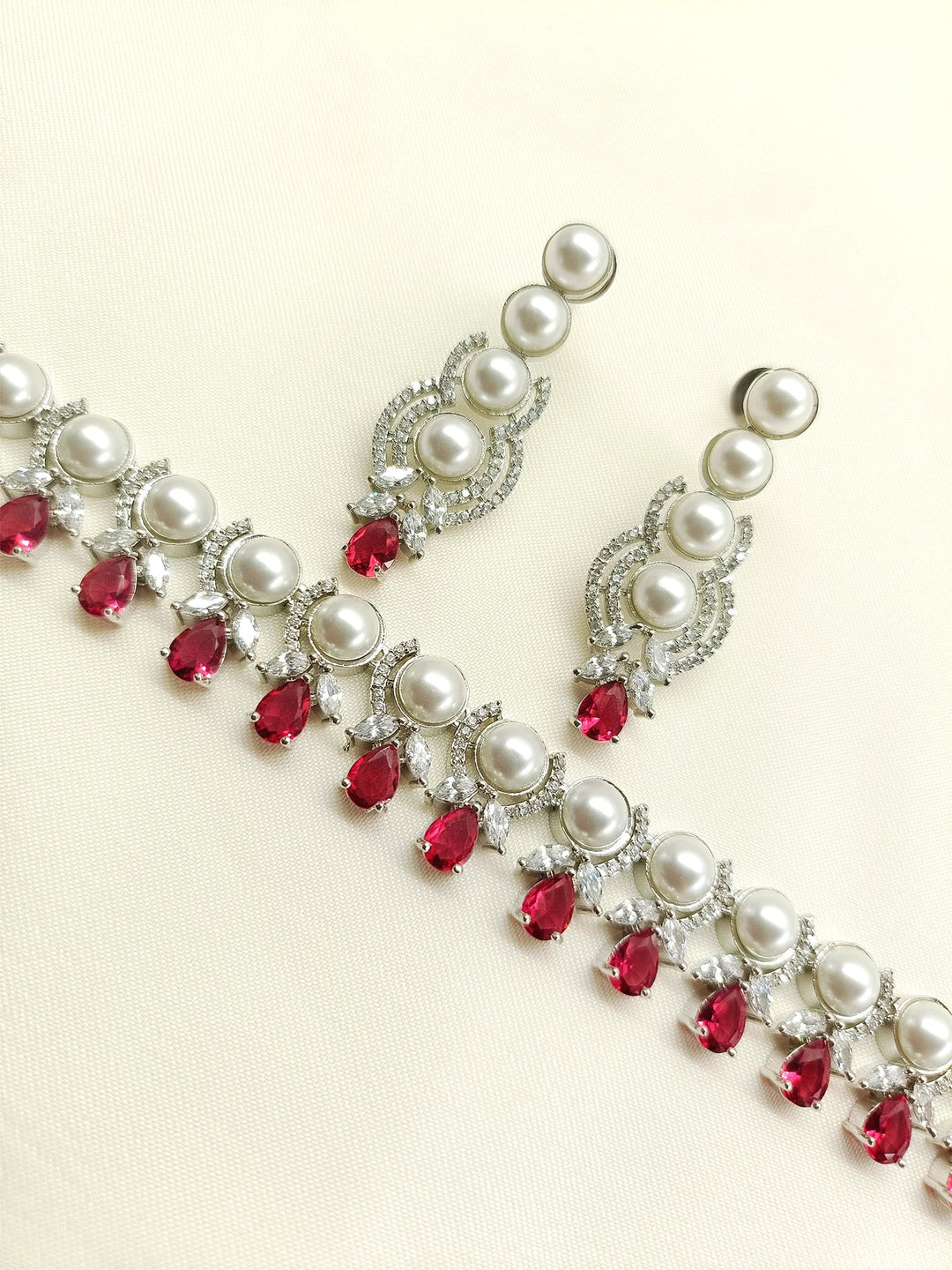 Leena Rose Pink American Diamond Necklace Set - qivii