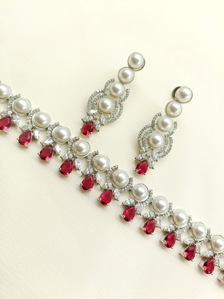 Leena Rose Pink American Diamond Necklace Set - qivii