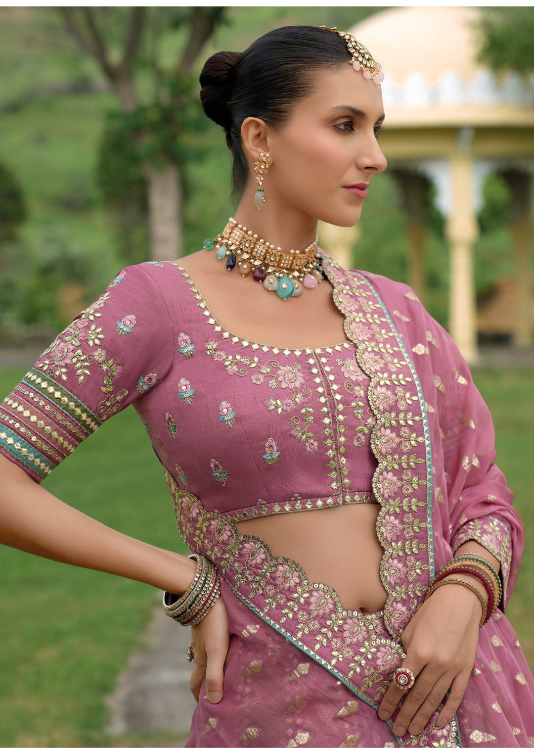 Chinese Purple Banarasi Silk Lehenga With Heavy Embroidery Work | Ready To Wear - qivii