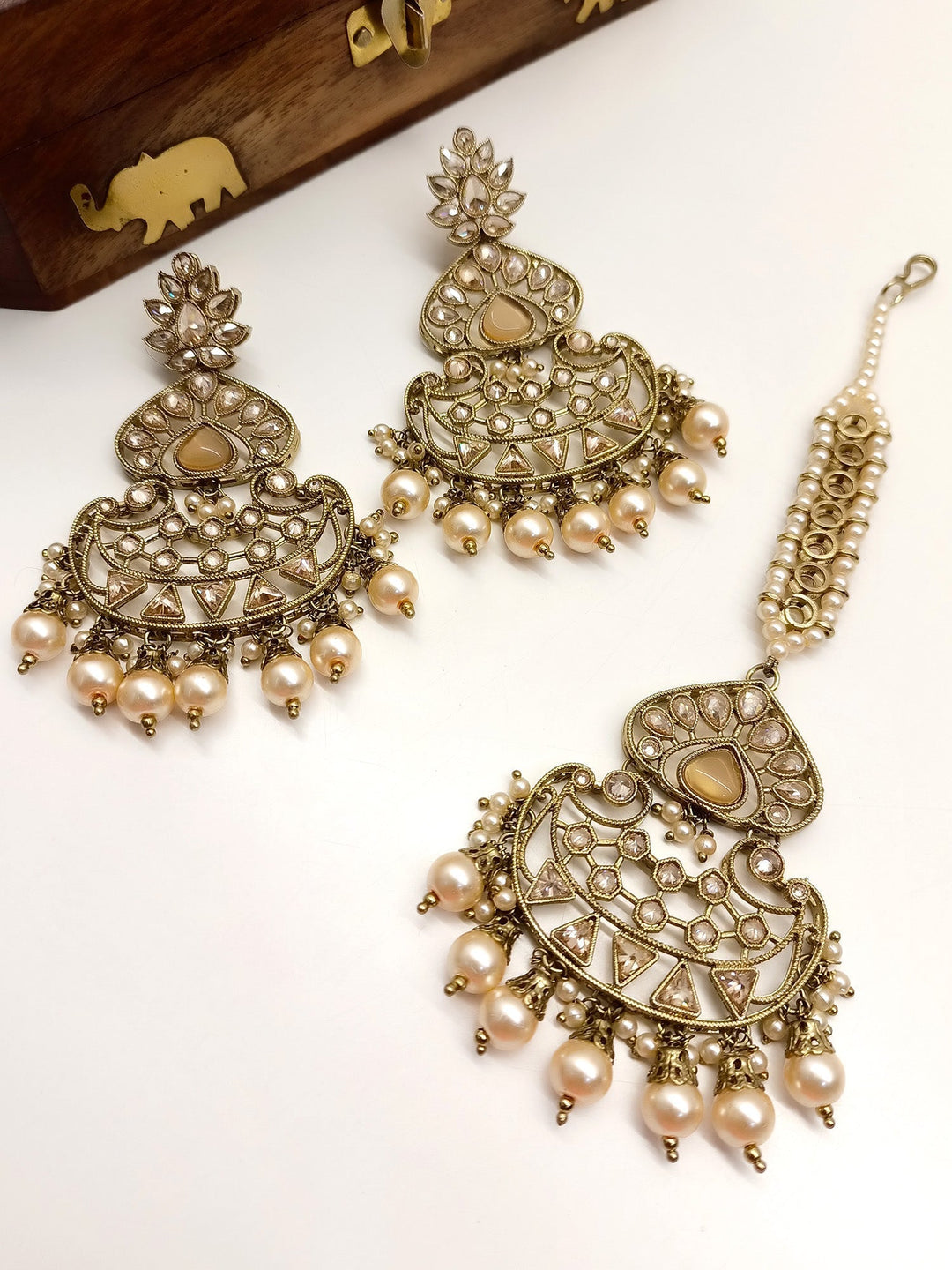 Karma Copper Polki Earrings With Teeka - qivii