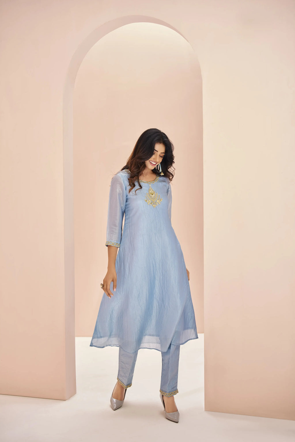 Teal Blue Organza Salwar Suit