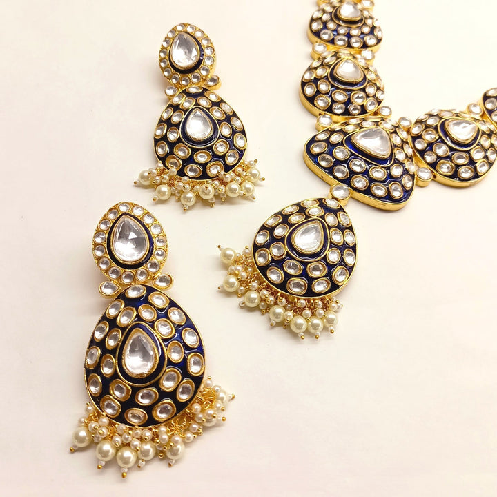  Stunning Blue Meenakari Necklace with Kundan and Pearl Embellishments 