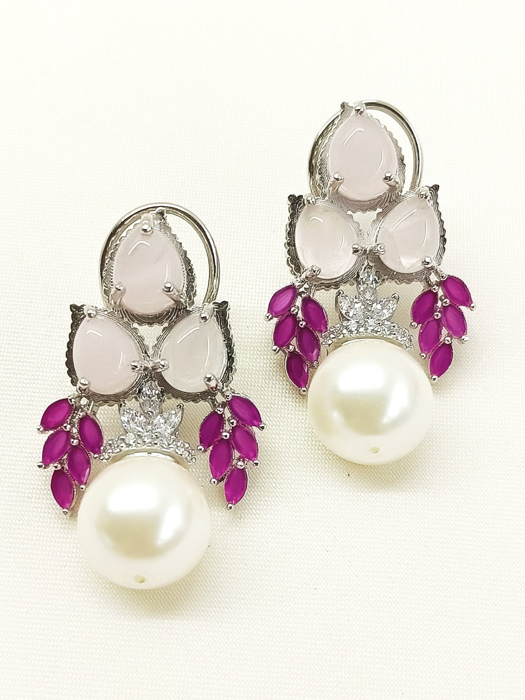 Gatrika Baby Pink 92.5 Silver Natural Stone Tops - qivii
