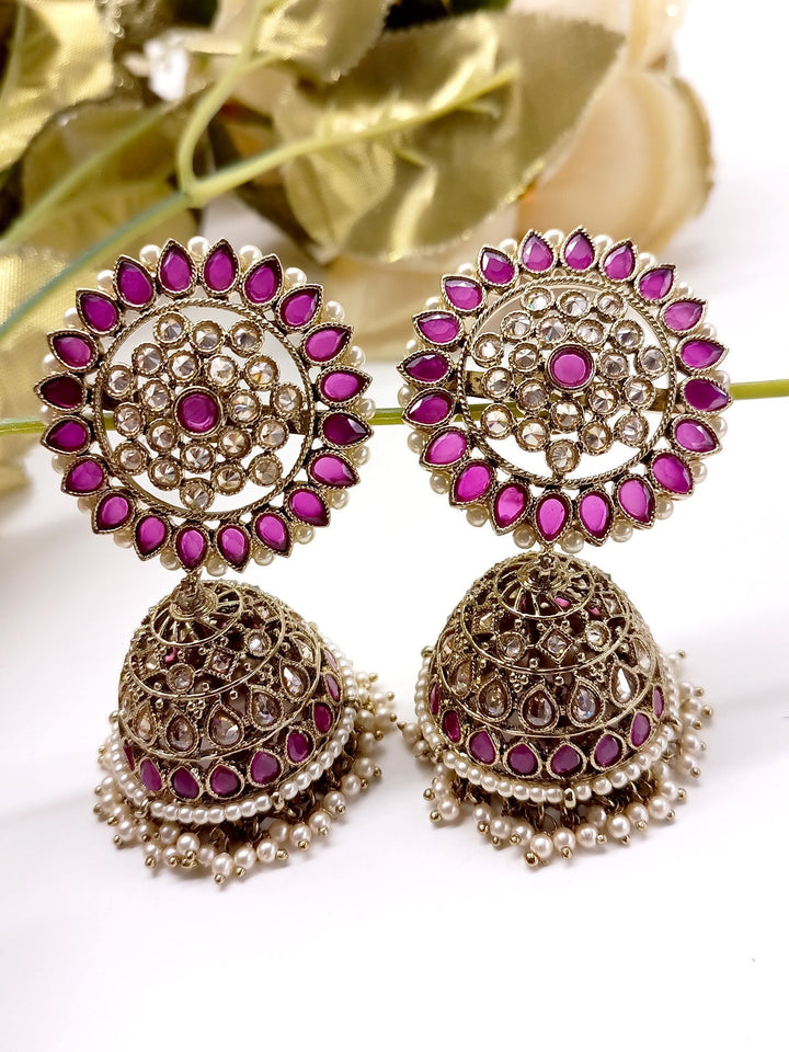  Gorgeous Antique Gold Plated Brass Metal Polki Jhumki Earrings