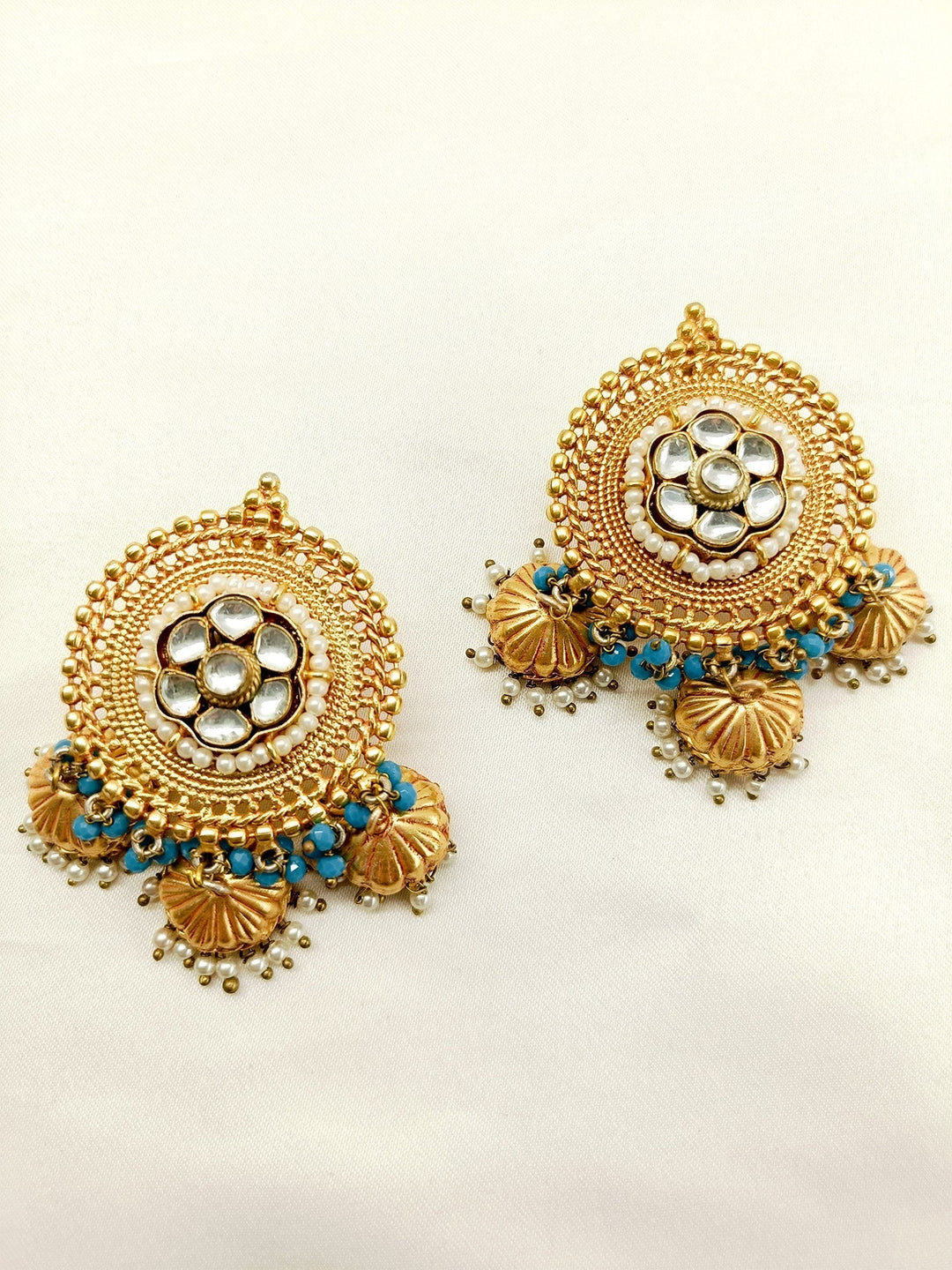  Gold Plated Brass Metal Jhumkas with Stones and Pearls