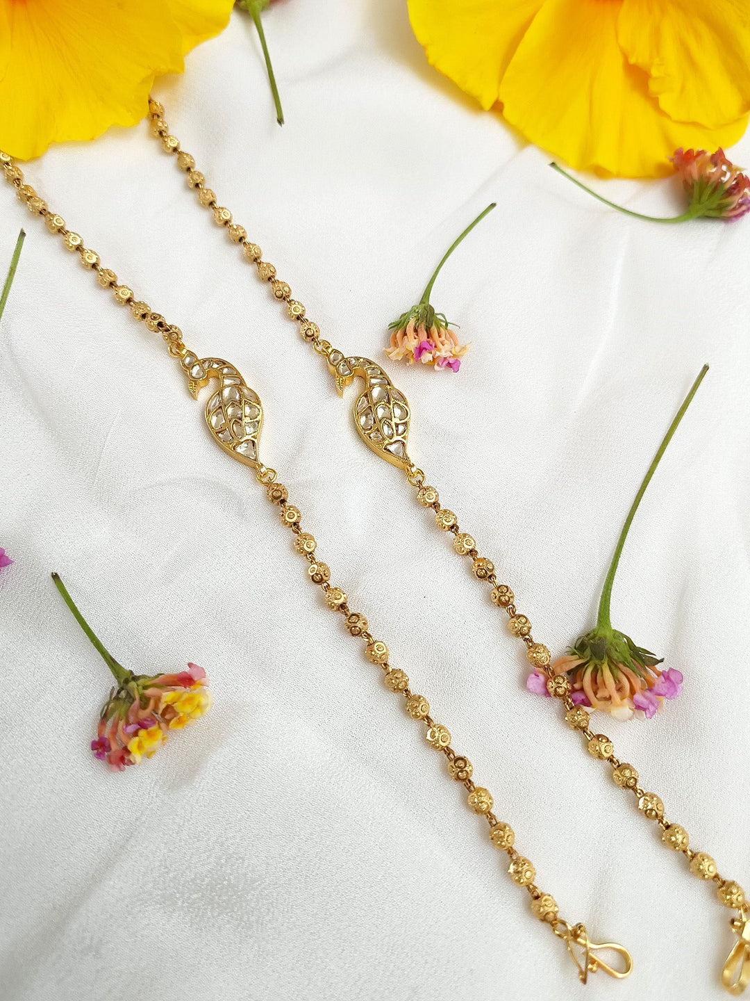 Arnia White Peacock Kundan Anklet - qivii