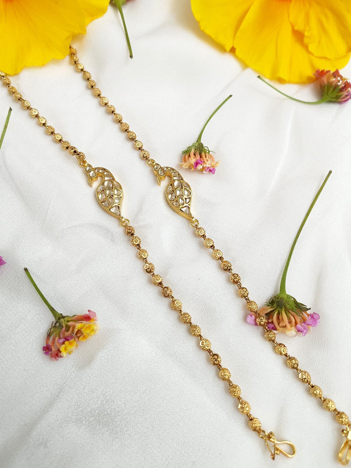 Arnia White Peacock Kundan Anklet - qivii