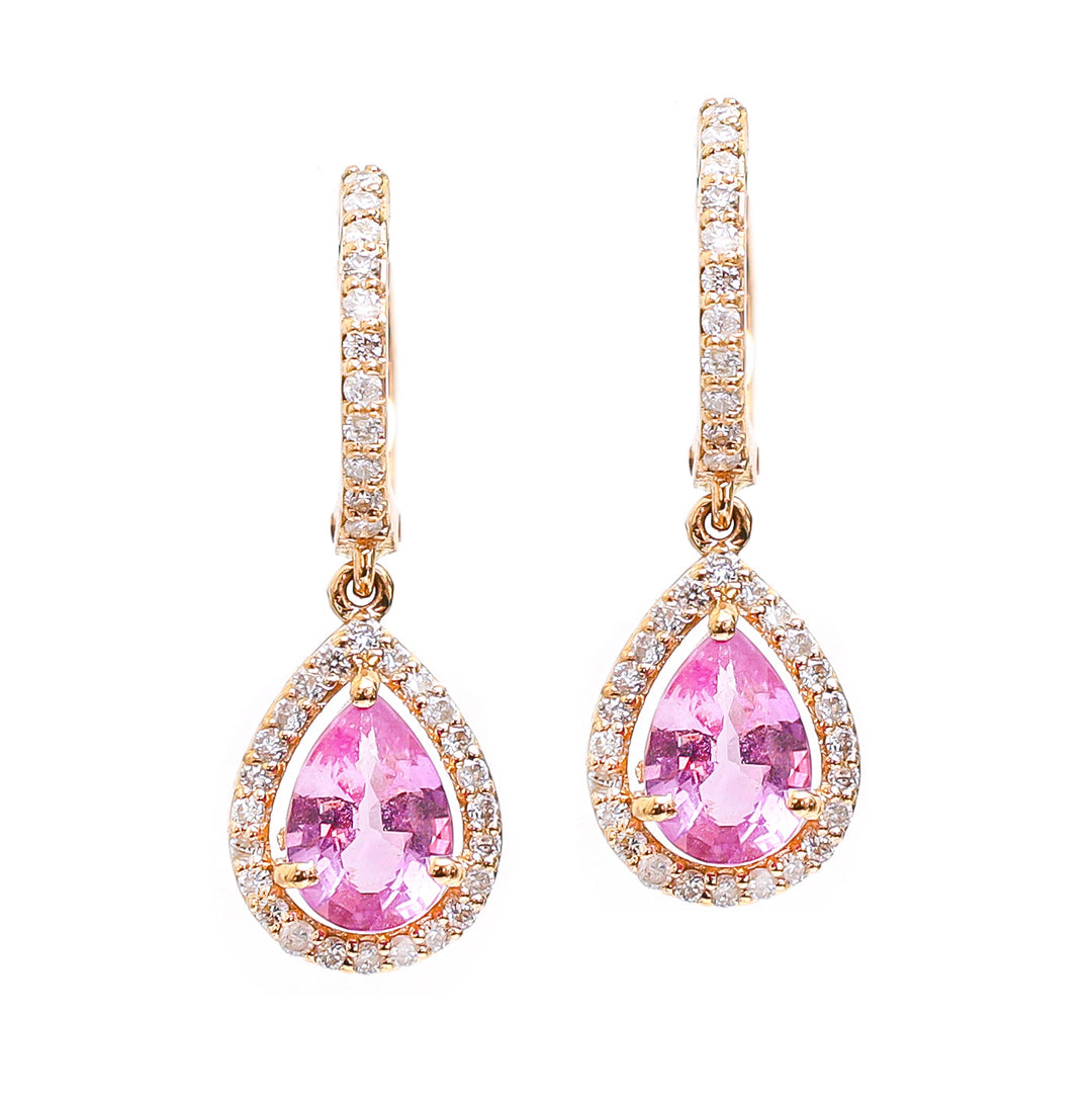 Pink Sapphire Pear Diamond Earrings - qivii