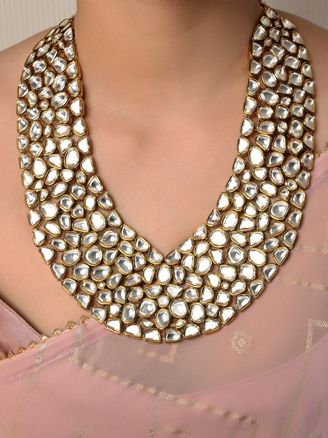 Sanober Kundan Necklace Set with intricate gold-plated design and colorful gemstones