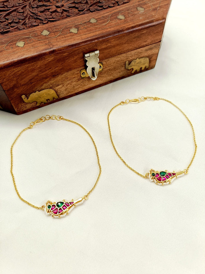 Sahini R & G Bird Kundan Anklet - qivii