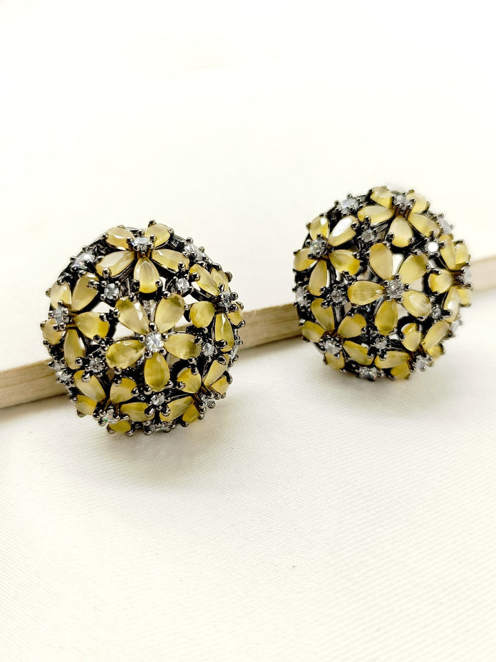 Beautiful American Diamond And Pearl Shape Yellow Golden Stone Western Victorian Tops 