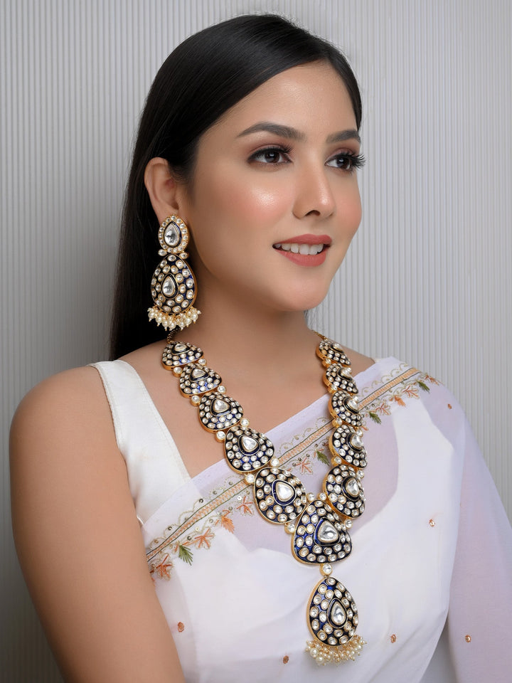 Blue Meenakari with Heavy Quality Kundan on Brass Base with Gold Plating and Pearl Hangings 