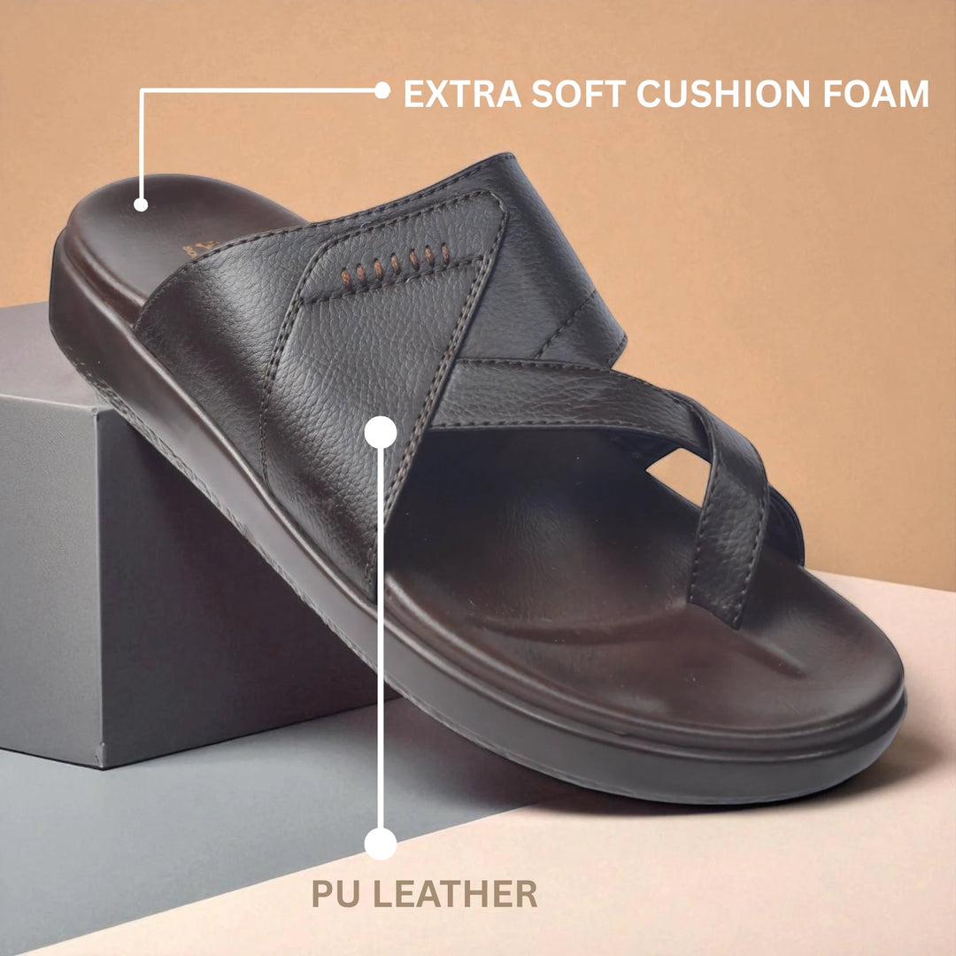 FRANKY GS44 Men's BROWN Chappal/Flip flop/Slipper Extra Soft Cushion Chappal/Slipper/ Ethnic Wear Leather Navratri Fashion Footwear. - qivii