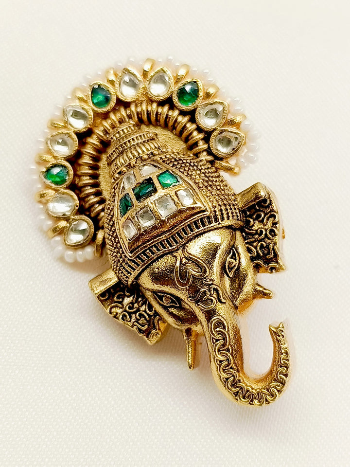 Mathani Green Ganesh Ji Brooch - qivii
